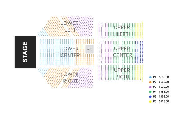 Seating chart for a stage event with price tiers.