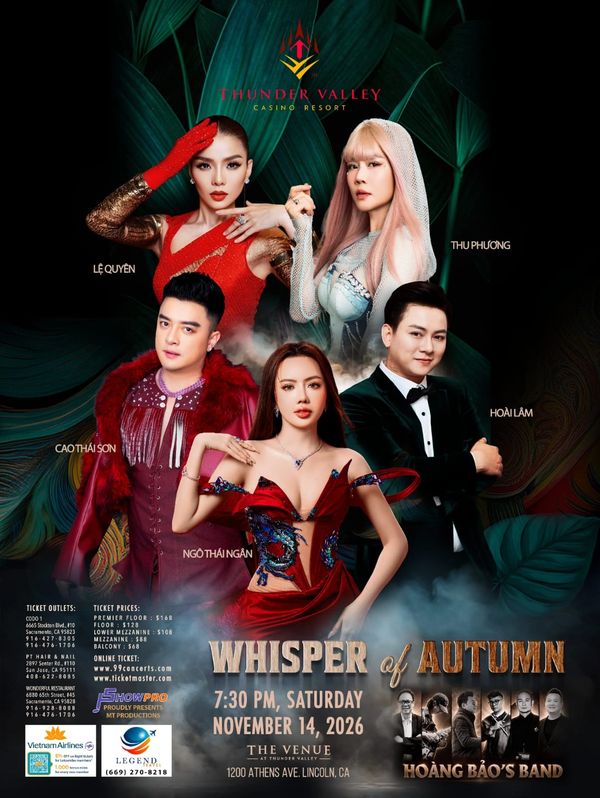 Poster for Whisper of Autumn concert at Thunder Valley Casino Resort.
