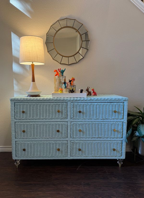Vintage wicker dresser refinished refurbished