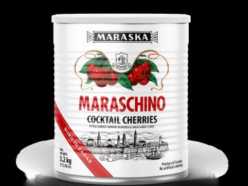 Maraska Maraschino cocktail cherries can.