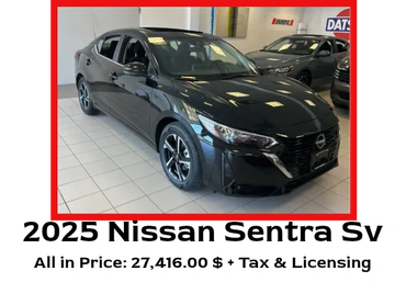 2025 black Nissan Sentra SV in showroom.