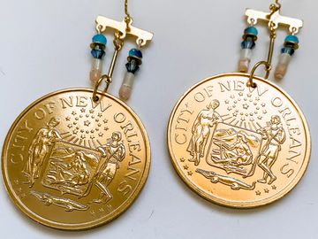 Authentic Mardi Gras Doubloon Earrings by artist Robin Guidry