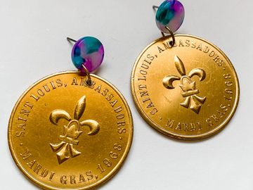 Authentic Mardi Gras Doubloon Earrings by artist Robin Guidry