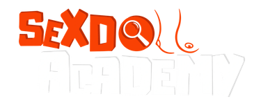 Logo of Sex Doll Academy in red and white text.