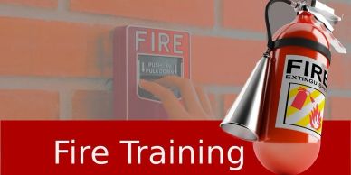 Fire training involving alarm and extinguisher.