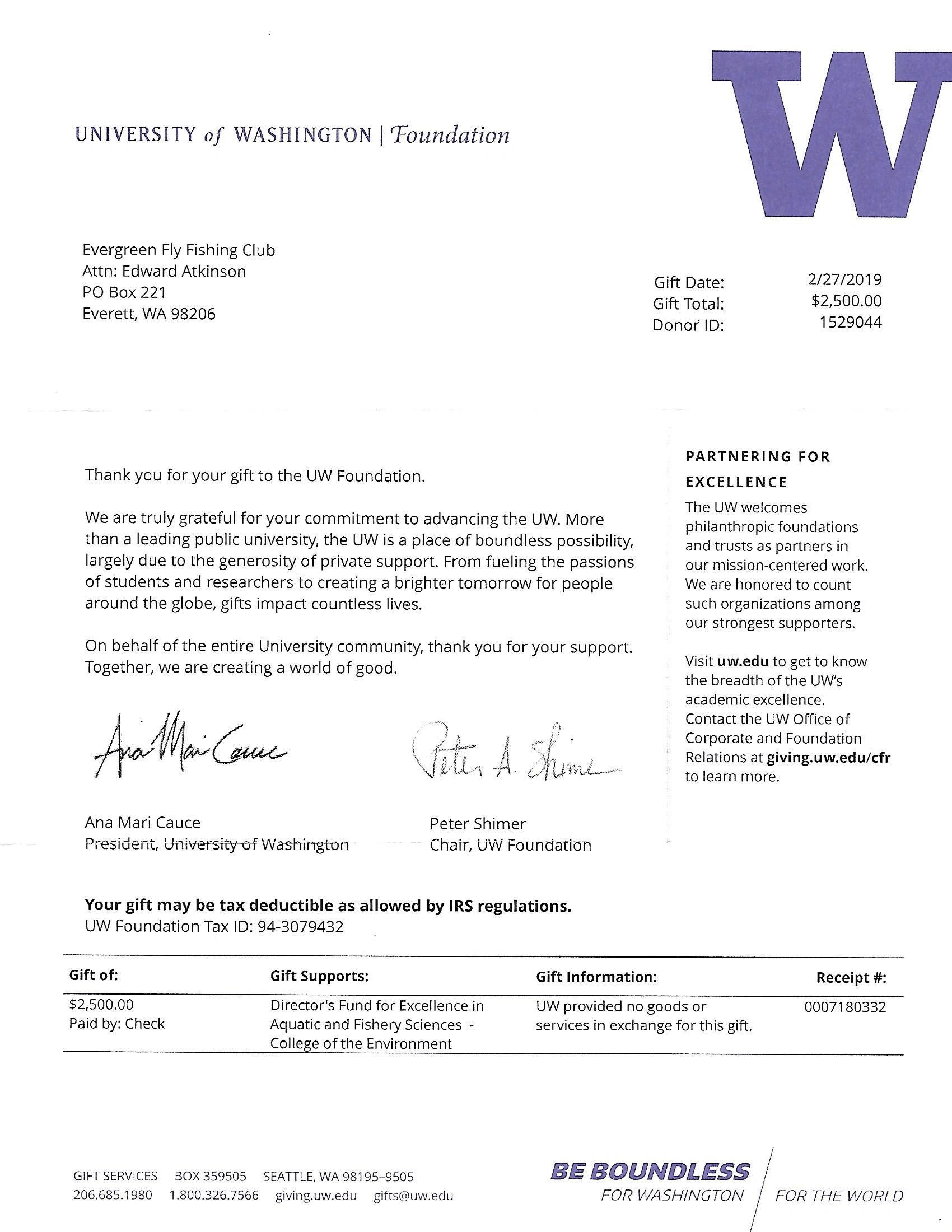 EFFC/UW Letter of Excellence