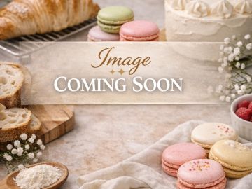 Placeholder image with pastries and macarons, text 'Image Coming Soon'.