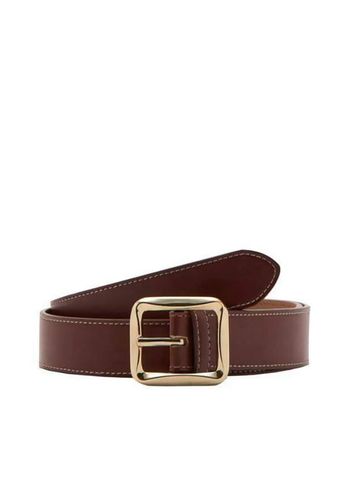 Elegant dark brown genuine leather belt with square gold-tone buckle by AP Export Hub