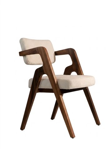 Modern wooden chair with cream cushions.