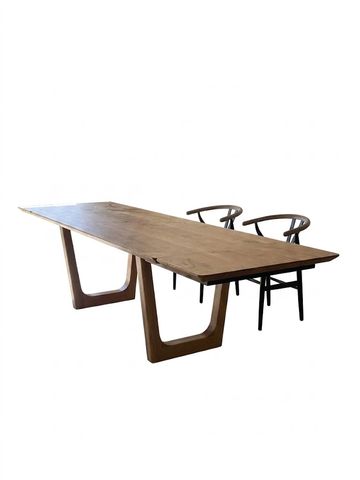 Wooden modern table with two chairs.