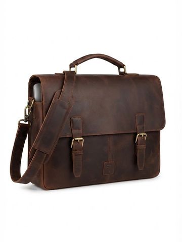 Premium full-grain leather office laptop briefcase with durable finish