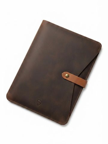 Premium slim genuine leather laptop sleeve with microfiber lining