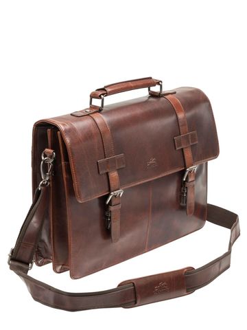 Premium vintage-style genuine leather laptop briefcase with adjustable shoulder strap