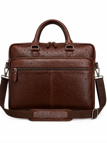 Premium ostrich-texture genuine leather laptop briefcase by AP Export Hub