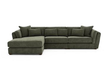 Modern dark green L-shaped sectional sofa with cushions.
