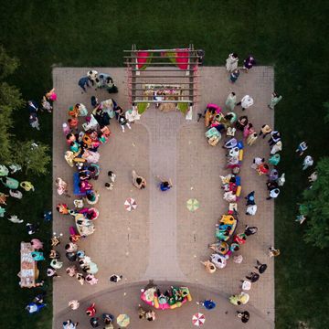 Drone aerial view of a Indian Wedding Sangeet performance