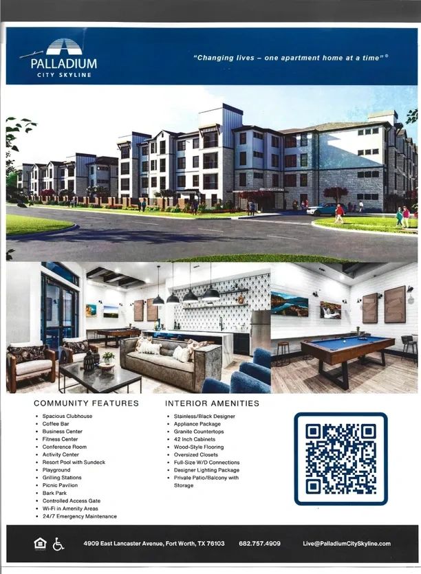 Apartment complex with clubhouse and amenities.
