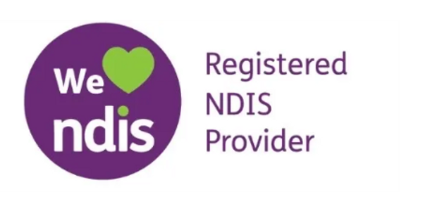 Logo of a registered NDIS provider with a heart symbol.