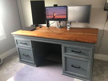 Custom desk with floating quartersawn sycamore top 