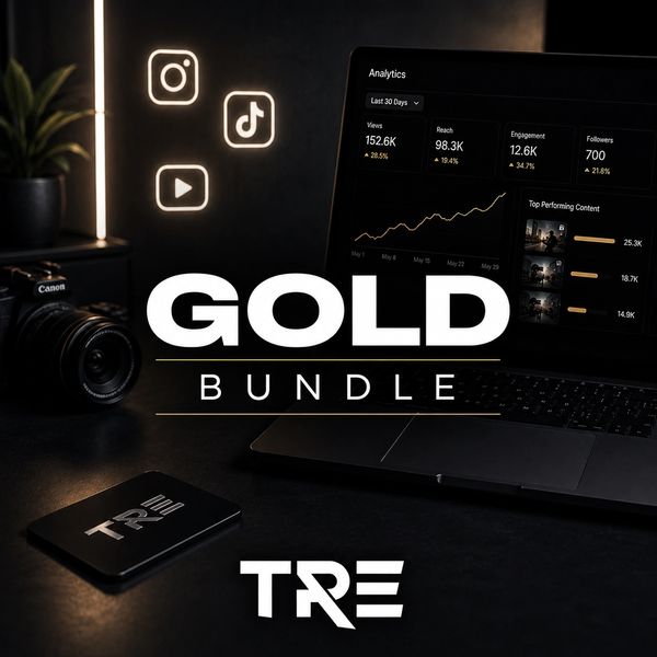 Gold Bundle digital marketing package with analytics and social media icons.