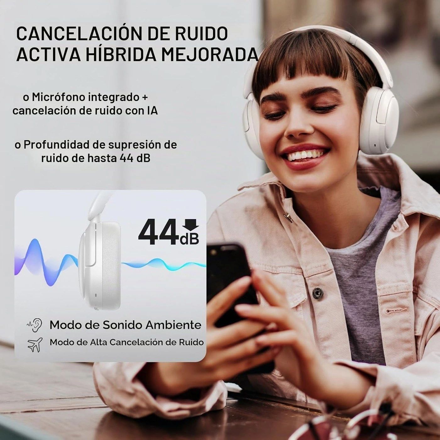 Diadema EDIFIER V80 Blanco Marfil vista 3