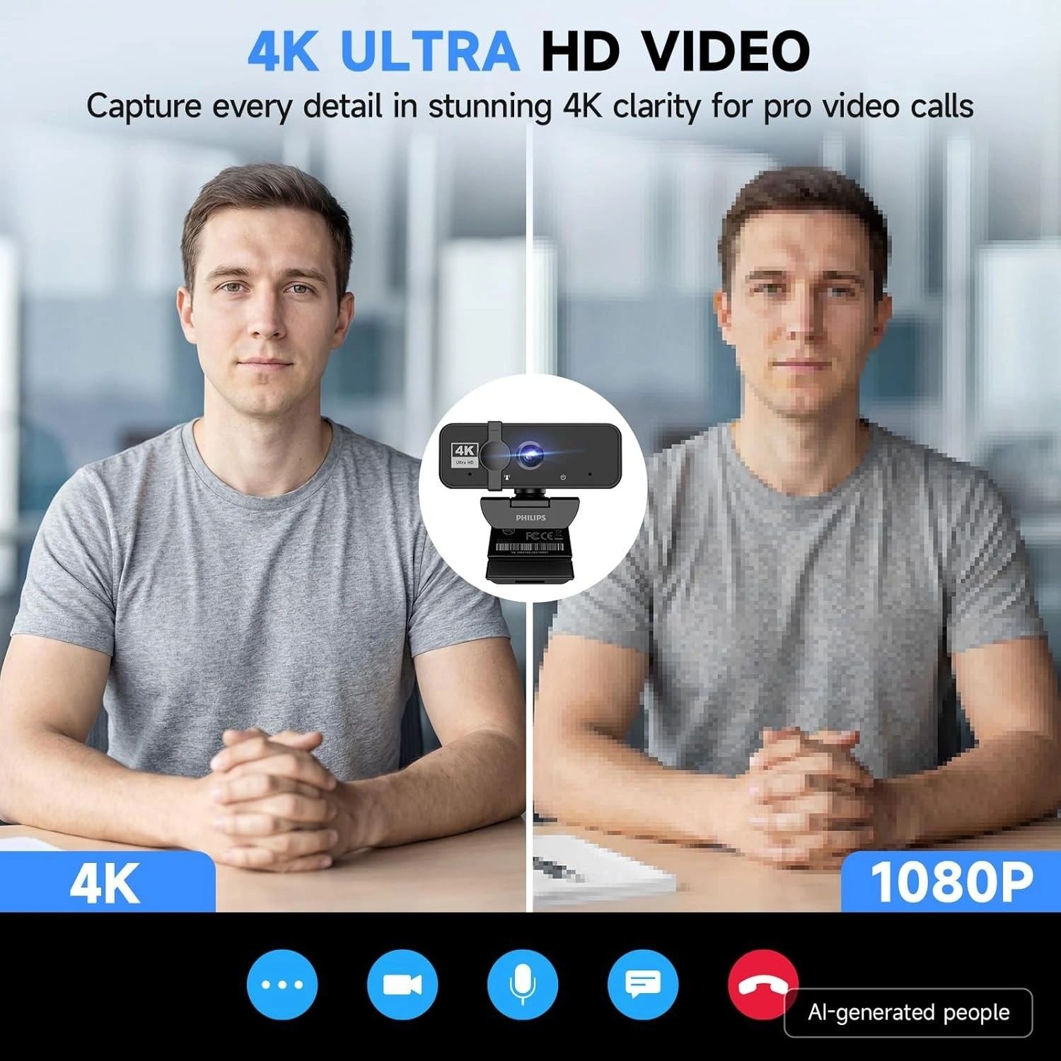 Cámara Web Philips 4K Ultra HD vista 4