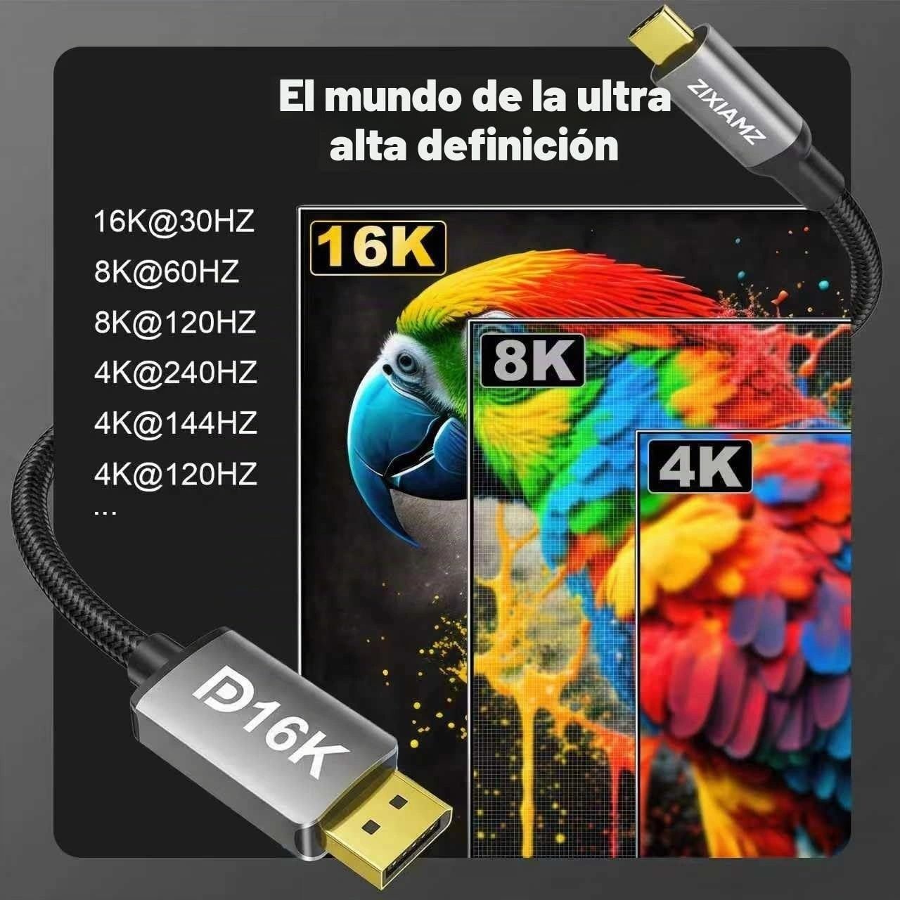 Cable USB-C a DisplayPort 2.1 16K Ultra vista 4