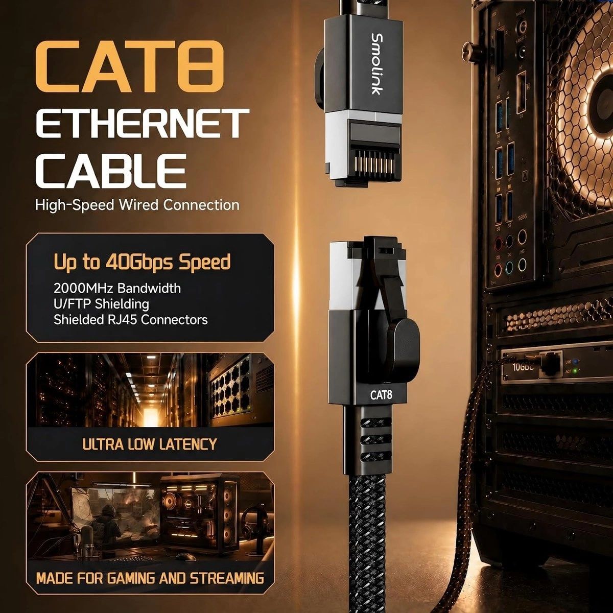 Cable de Red Ethernet Smolink Cat 8 Plano Trenzado 3 m vista 2