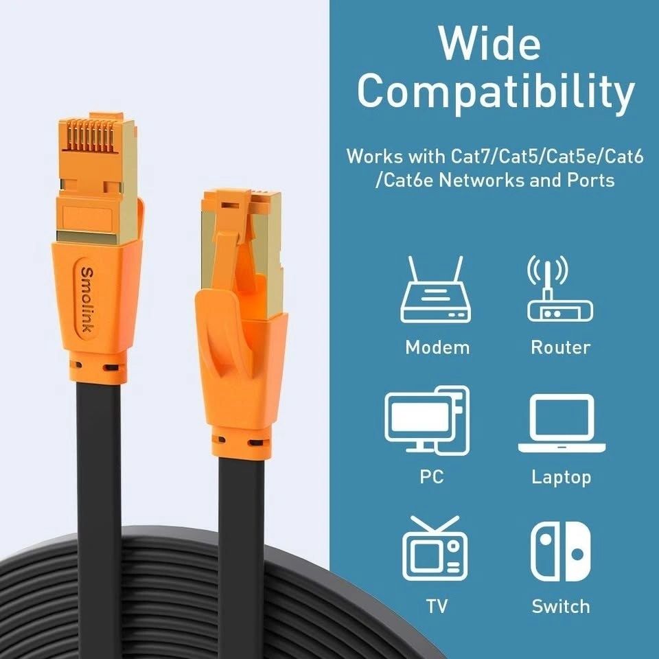 Cable de Red Ethernet Gamer Smolink Cat 8 Plano Naranja 15 m vista 7