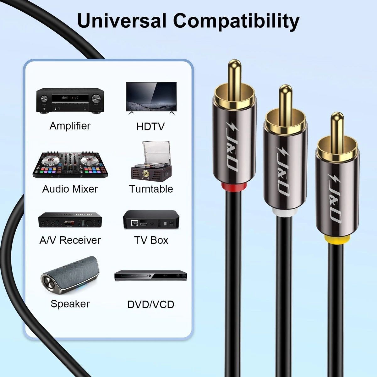 Cable RCA de Audio y Video J&D 3 a 3 Chapado en Oro 4,8 m vista 7