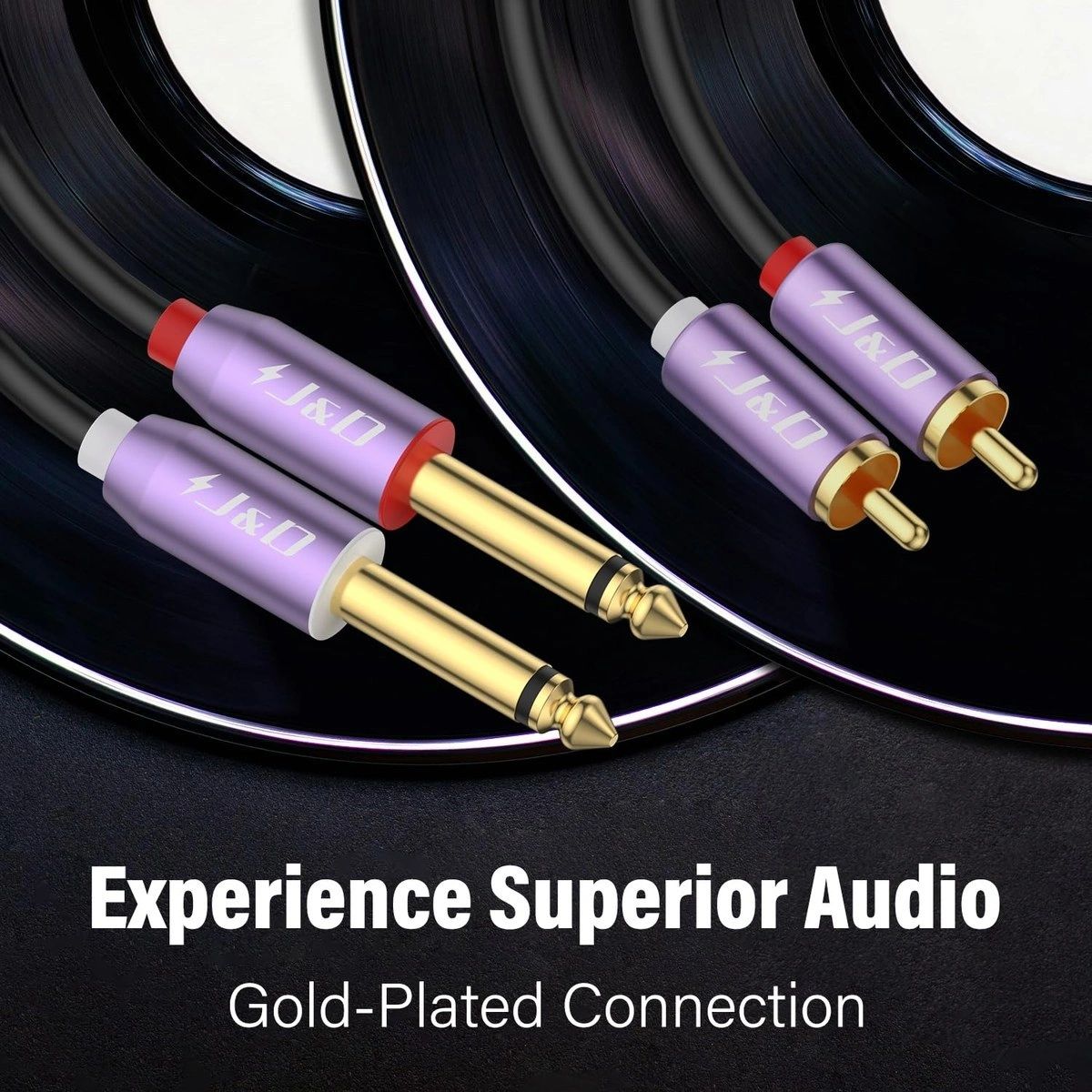 Cable de Audio J&D Doble Plug 6,35 mm (1/4") a Doble RCA 1,8 m vista 2