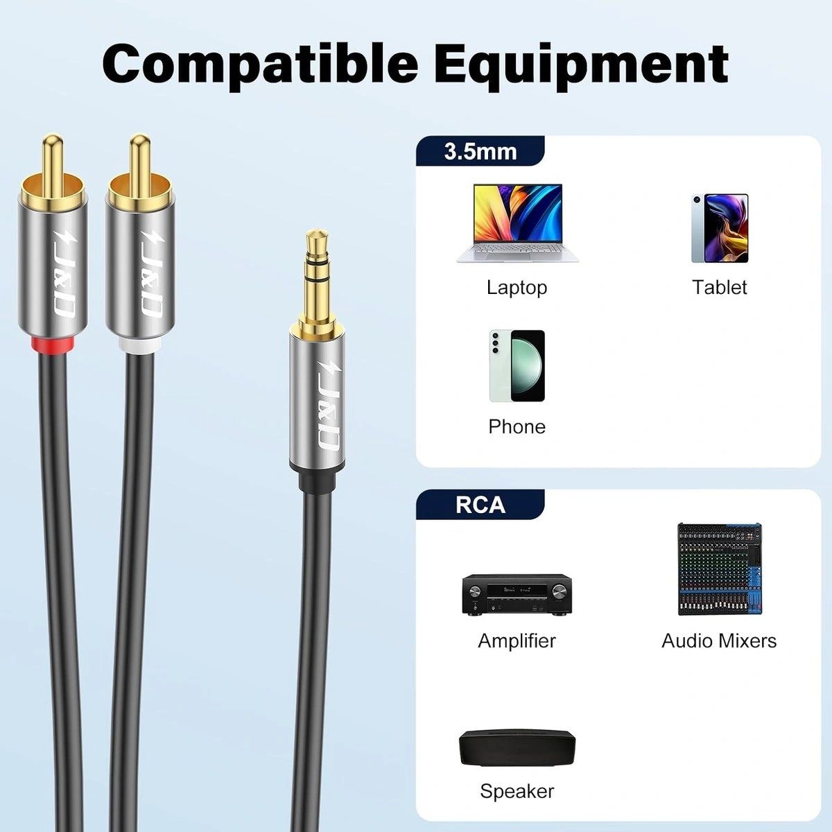Cable Auxiliar de Audio J&D Plug 3,5 mm a 2 RCA 3 m vista 4