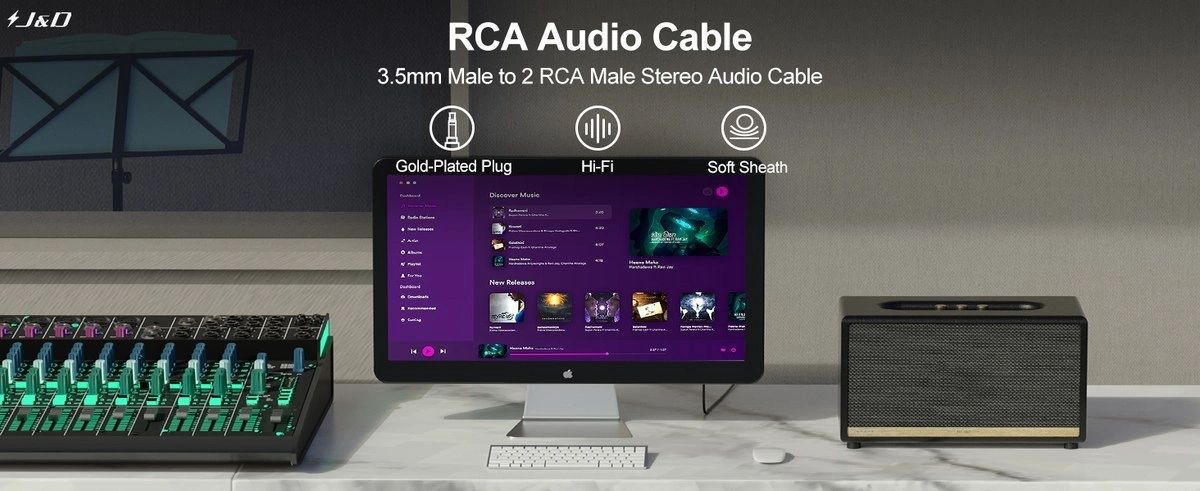 Cable Auxiliar de Audio J&D Plug 3,5 mm a 2 RCA 3 m vista 5