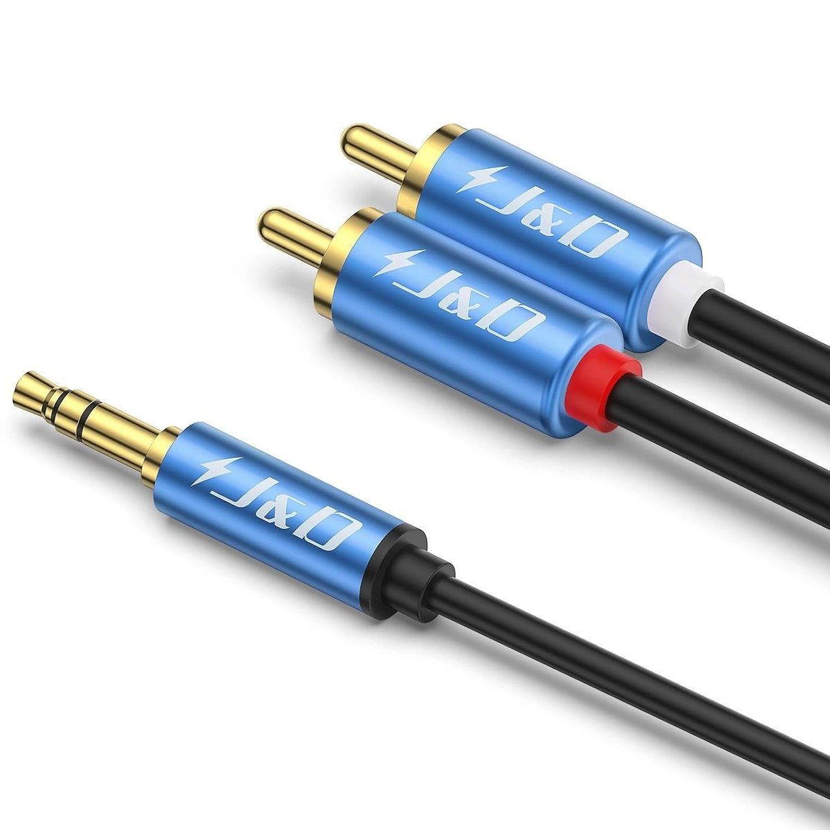 Cable Auxiliar de Audio J&D Plug 3,5 mm a 2 RCA Azul 1,8 m