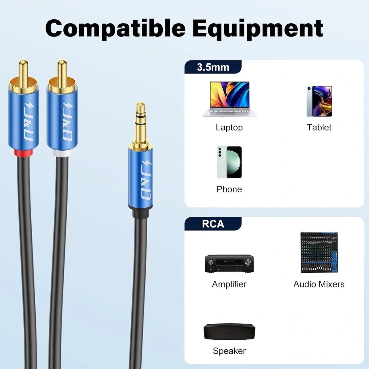 Cable Auxiliar de Audio J&D Plug 3,5 mm a 2 RCA Azul 1,8 m vista 4