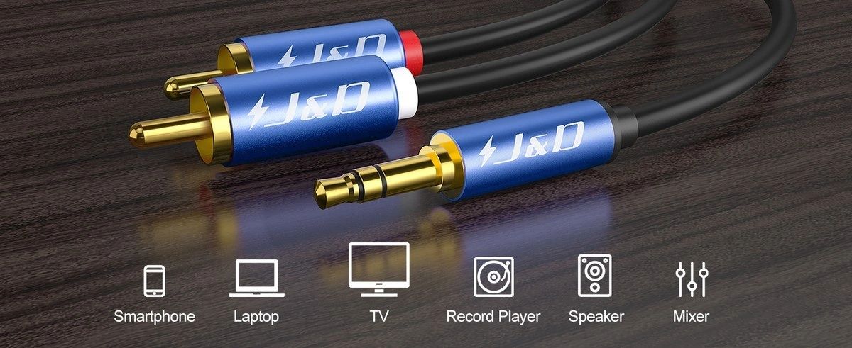 Cable Auxiliar de Audio J&D Plug 3,5 mm a 2 RCA Azul 1,8 m vista 5