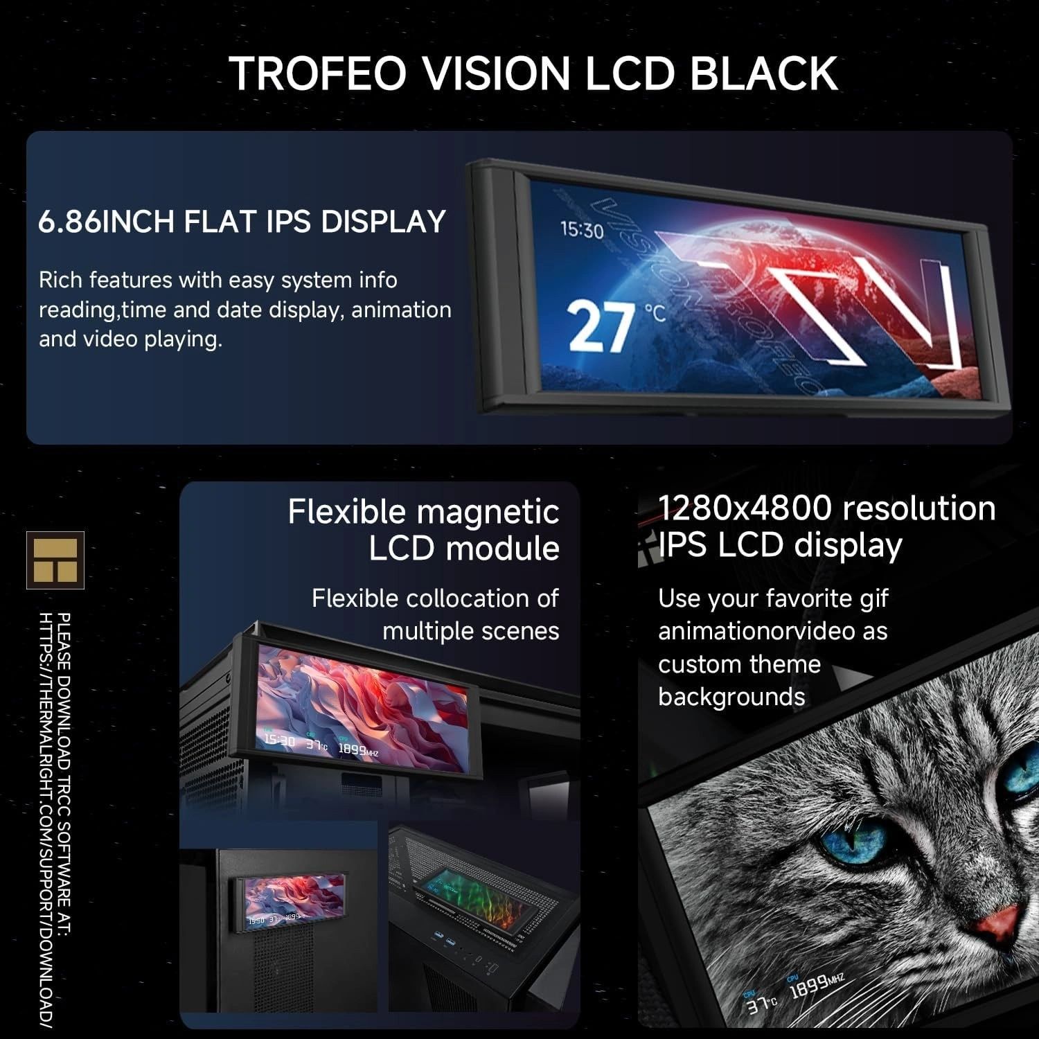 Pantalla LCD para PC Thermalright Trofeo Vision 6,86" Negra vista 6