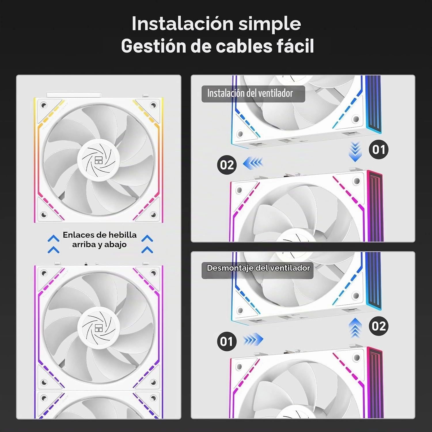 Kit 3 Ventiladores ARGB Thermalright TL-M12QRW X3 Blancos Aspa Invertida vista 6