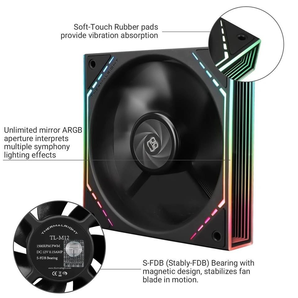 Ventilador ARGB Thermalright TL-M12 Espejo Infinito Negro (Unidad) vista 3