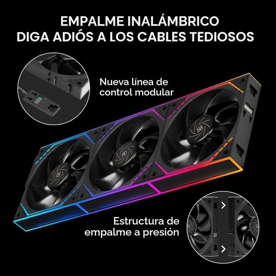 Kit 3 Ventiladores ARGB Thermalright TL-M12Q X3 Negros 1500 RPM Silenciosos vista 3