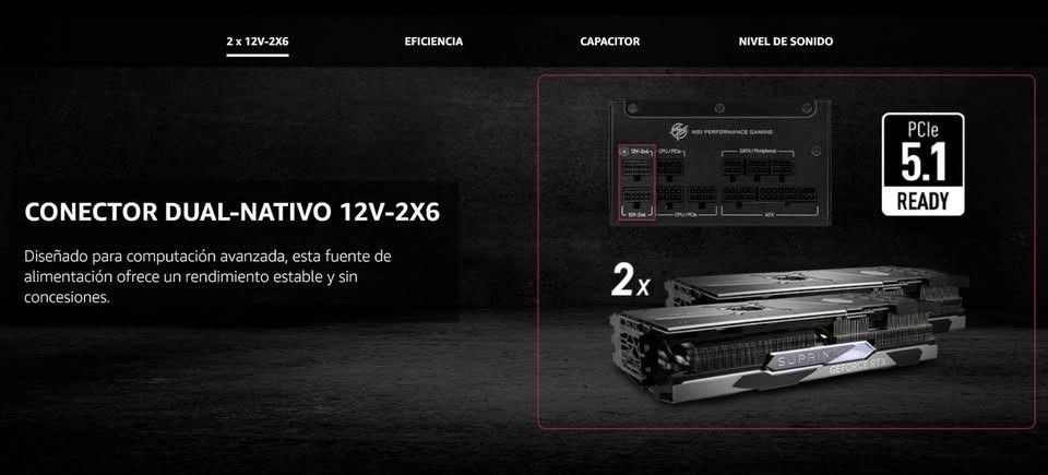 Fuente de Poder MSI MPG A850GS PCIE5 850W 80 Plus Gold vista 6