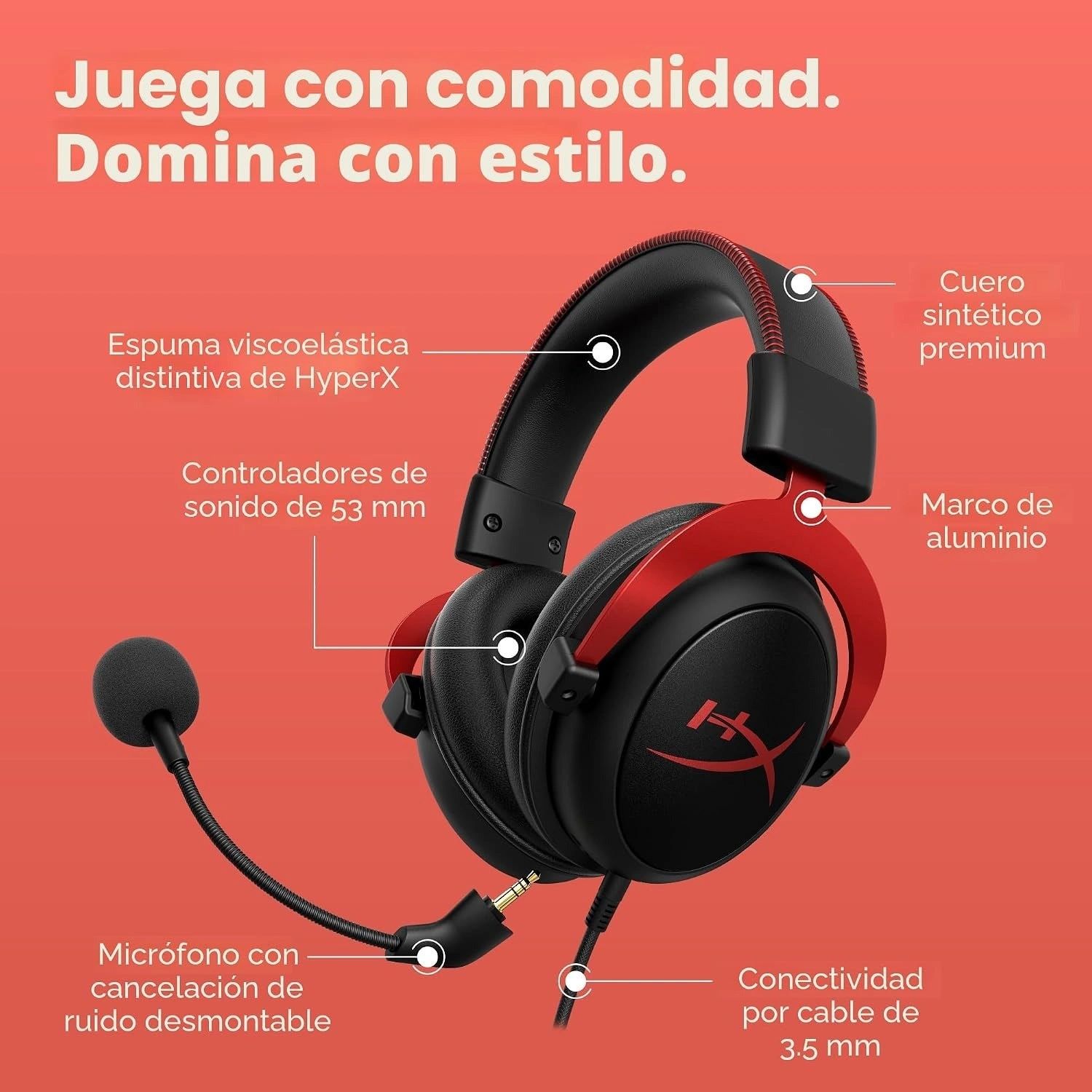 Diadema HyperX Cloud II Roja vista 4