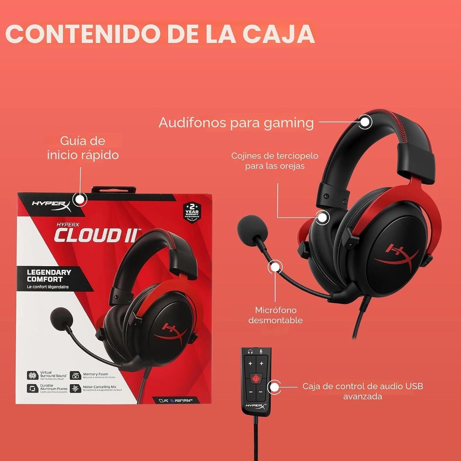 Diadema HyperX Cloud II Roja vista 7