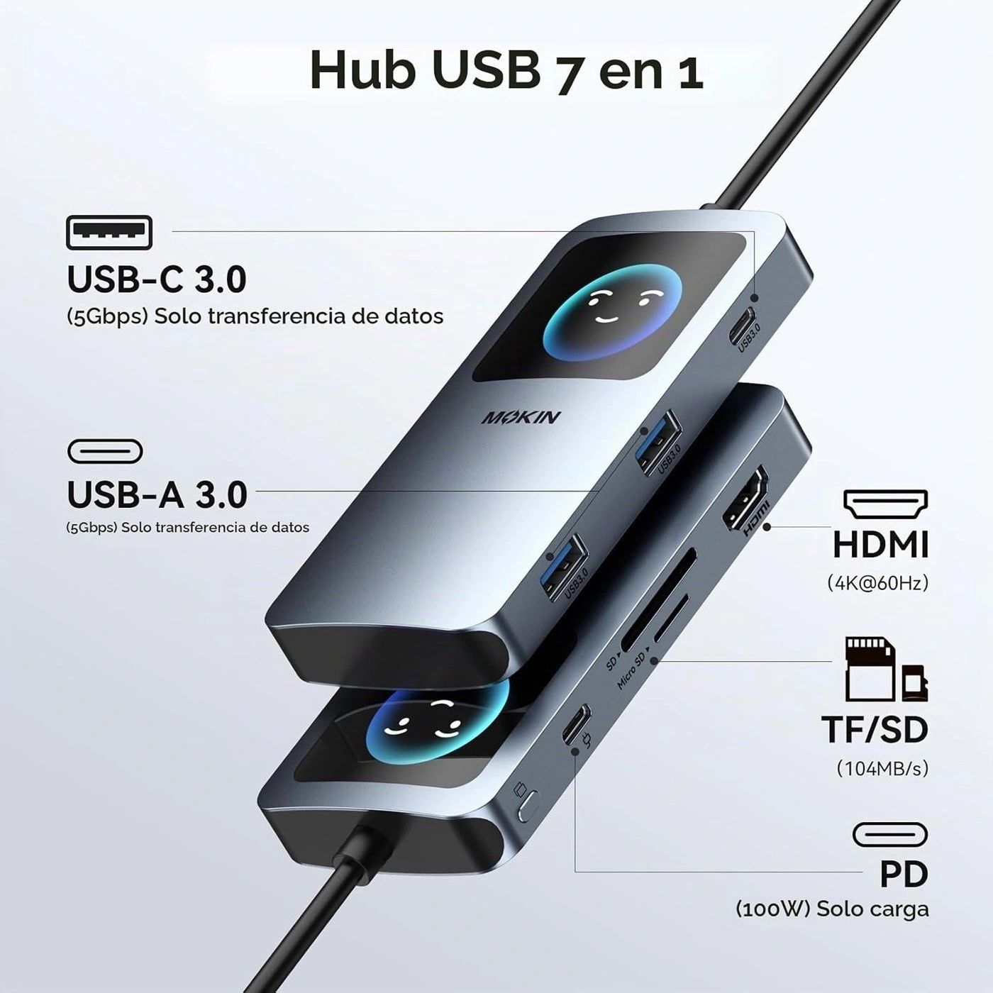 Hub USB-C MOKIN 7 en 1 con Pantalla vista 3