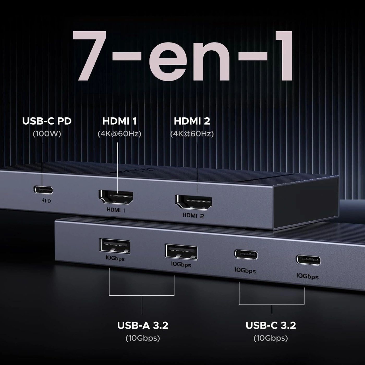 Hub USB-C UGREEN Revodok 7 en 1 Doble HDMI vista 4