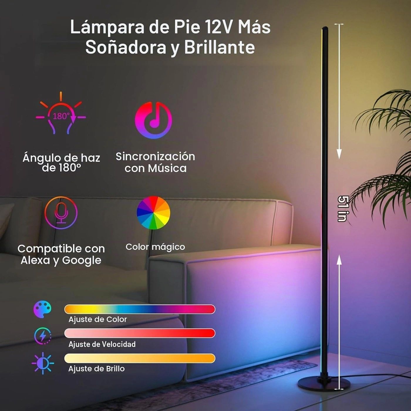 Lámpara de Pie RGB Lanmonlily 130 cm vista 3