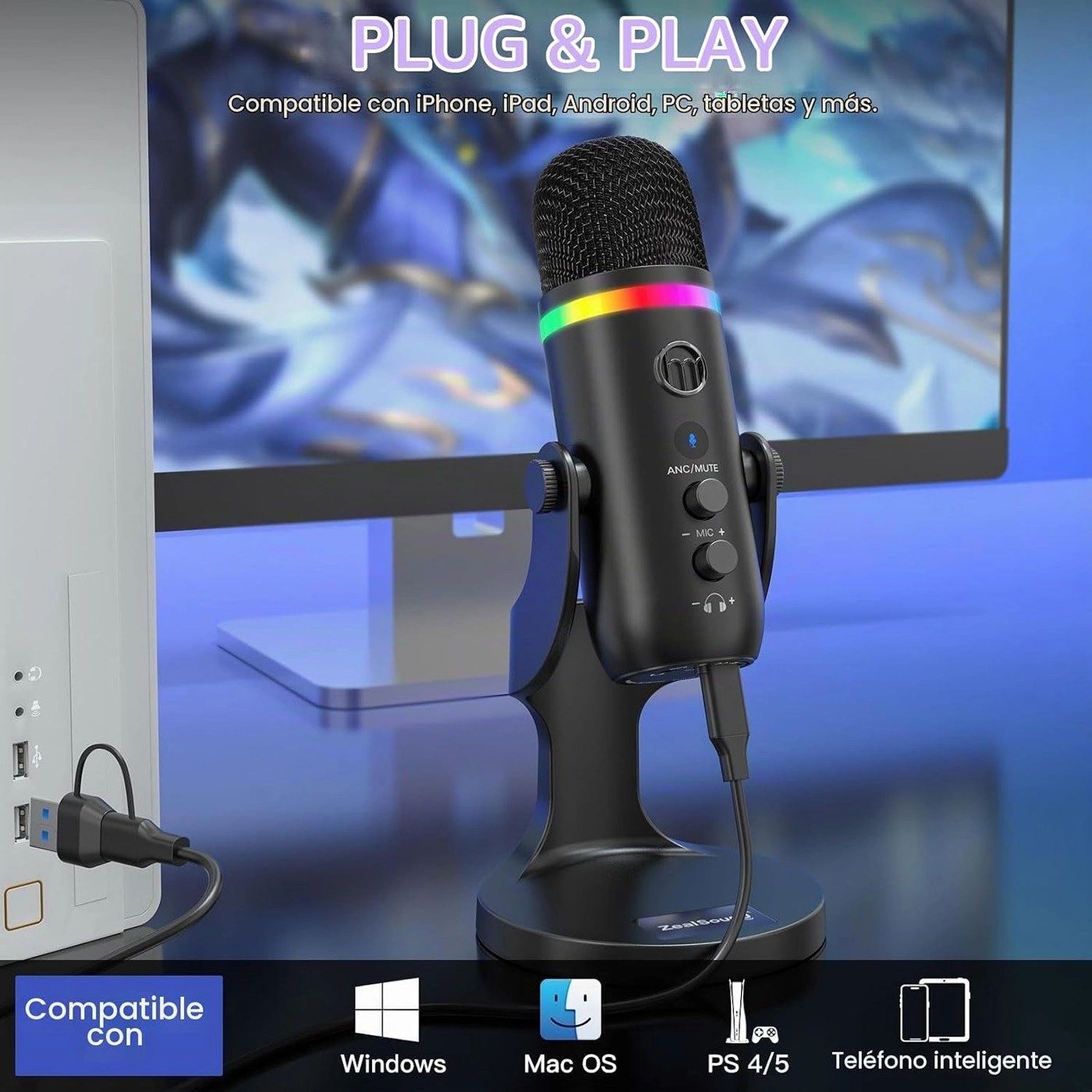 Micrófono ZealSound K66 RGB vista 6