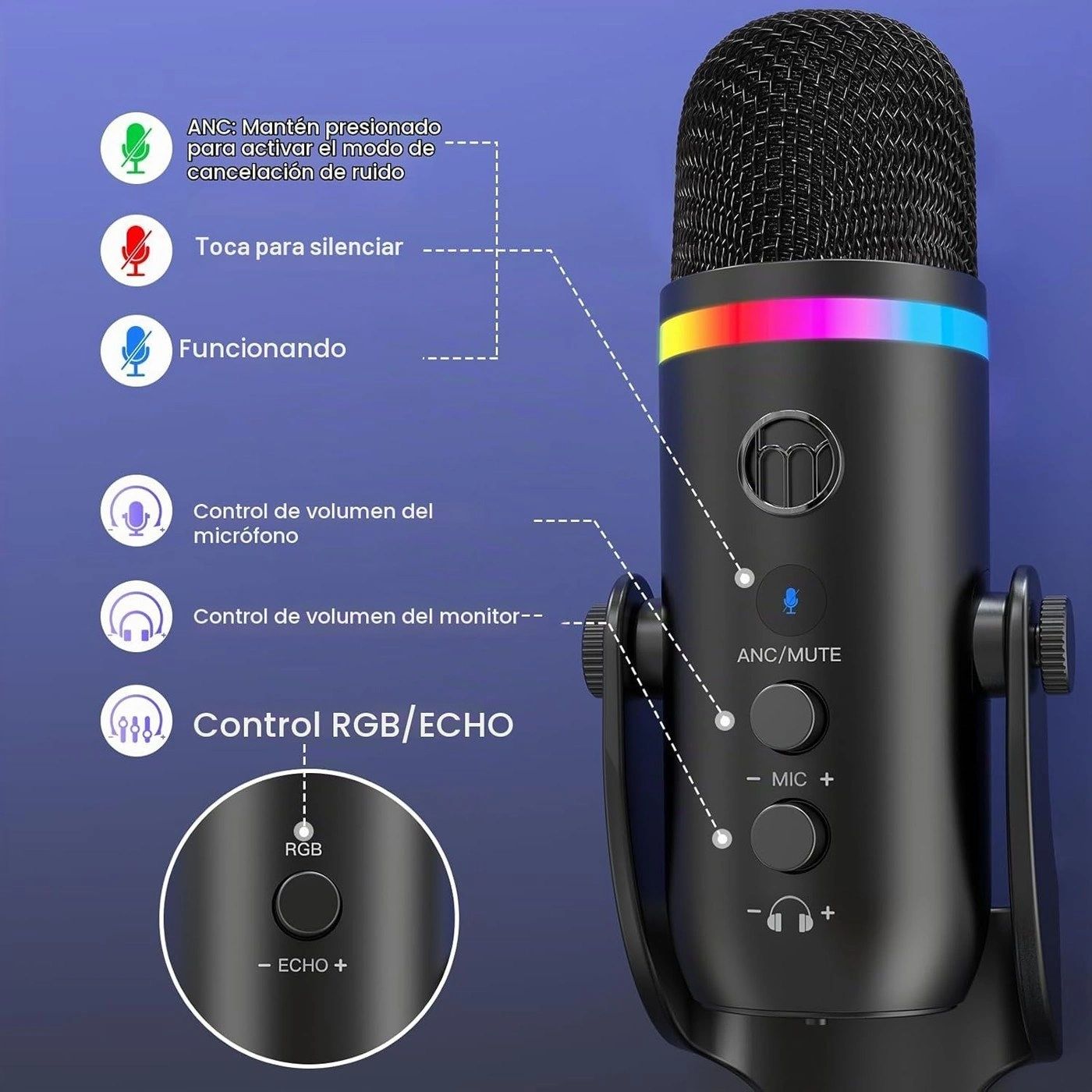 Micrófono ZealSound K66 RGB vista 5