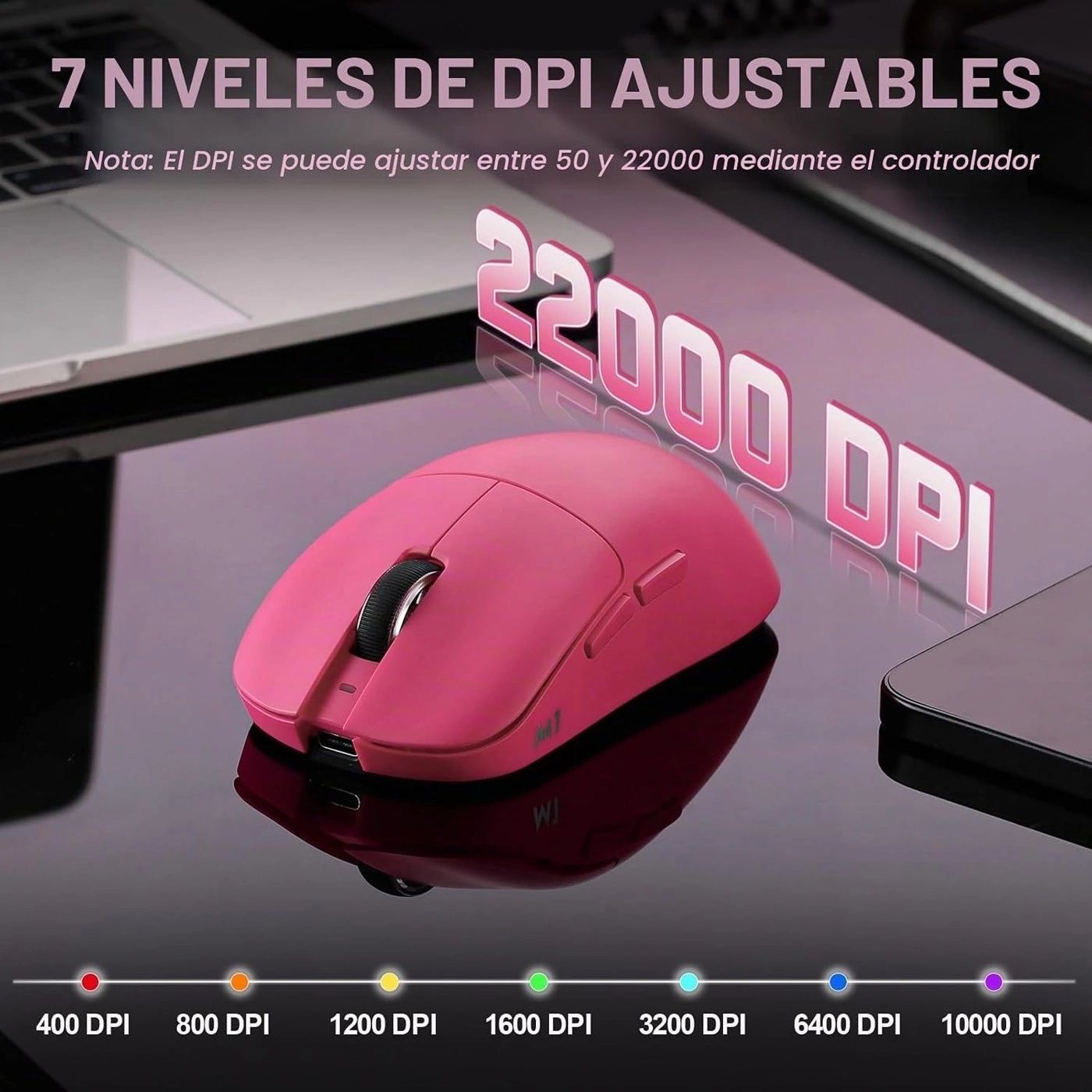 Mouse Gamer YUNZII M1 Rosado vista 3