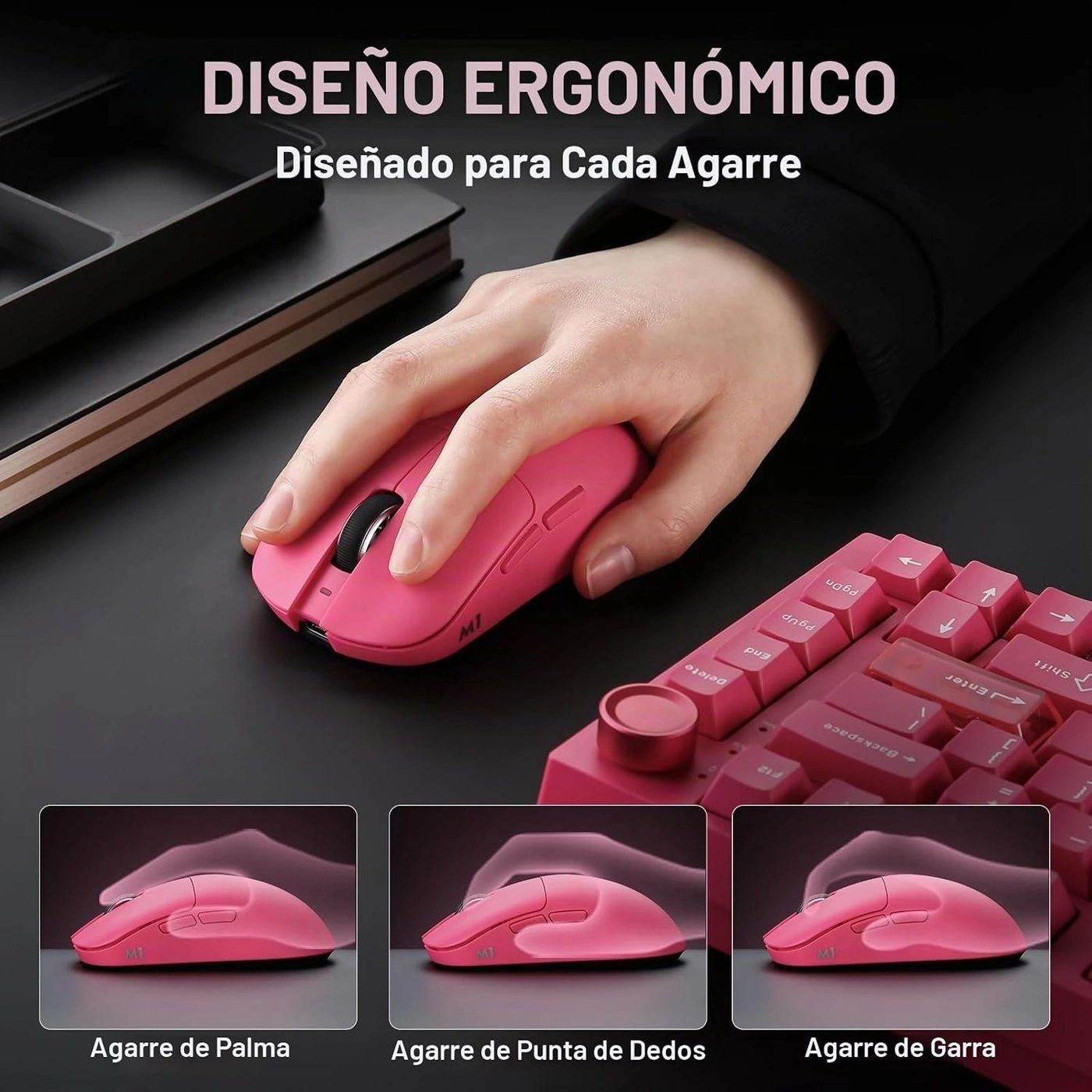 Mouse Gamer YUNZII M1 Rosado vista 6